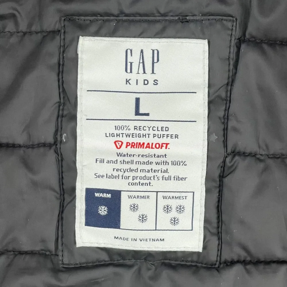 Gap Kids Cold Control Puffer Jacket Large‎ Black Star Print Hooded Full Zip Warm